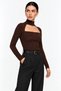 Women's Black High Neck Low-Cut Long Sleeve Slim Fit Camisole Blouse - 4