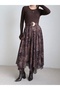 Flowers Printed Asymmetrical Chiffon Skirt - Ld - Bitter Brown - 3