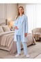 New Season Blue Winter Jacquard Shawl Collar Button Detailed Design Long Sleeve Maternity Pajama Set - 3