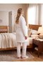New Season Ecru Winter Jacquard Shawl Collar Button Detailed Design Long Sleeve Maternity Pajama Set - 2