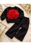 Girl's Red Organza Rose Appliqué Detailed Tracksuit Set 2 Pieces - 2