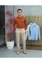 Cotton Lycra Slim Fit Knitted Pattern Cut-Off Collar Sweater - 5