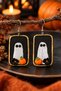 Halloween Halloween Ghost and Pumpkin Earrings – Handmade Polymer Clay Black Vintage Framed Dangle Earrings - 6