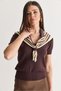 Women's Bitter Coffee V-Neck Scarf Detailed Short Sleeve Fit Cut Knitwear Blouse 5428 60286703 - 3