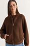 Women's Bitter Brown Stand Collar Pocket Detailed Zippered Bomber Knitwear Cardigan 2871 60286716 - 5