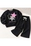 Girl Shine Star! Star Print Beaded Appliqué Sweatshirt Tracksuit Top and Bottom Set - 2
