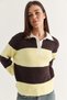 Women's Polo Collar Button Detailed Thick Striped Soft Textured Knitwear Sweater 2950 60286717 - 5