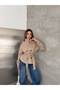 Buttoned Stand Collar Belted Jacket - 3
