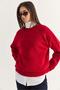 Women's Red Hooded Crew Neck Oversize Knitwear Sweater 4761 60286705 - 4