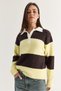 Women's Polo Collar Button Detailed Thick Striped Soft Textured Knitwear Sweater 2950 60286717 - 3