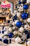 Set of 6 Navy Blue Brown Christmas Tree Ornaments 5 cm – 3 Matte and 3 Shiny Gold Pine Tree Ornament Balls Set Christmas Tree Ornament - 2