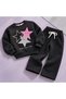 Girl Shine Star! Star Print Beaded Appliqué Sweatshirt Tracksuit Top and Bottom Set - 3