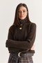 Women's Bitter Brown Shaded Turtleneck Sweater with Gold Button Detail 5178 60286707 - 3