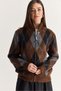Women's Bitter Brown Diamond Patterned High Collar Zippered Shawl Collar Knitwear Cardigan 5243 60286702 - 4