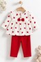 Baby Girl Set Heart Patterned Bowknot Ruffle 2-Piece Top and Bottom Set - 3