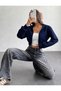Nawly 3 Thread Crop Zippered Cardigan Navy Blue - 7