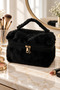 Plush-Looking Makeup Bag with Handle and Double Zipper - 3