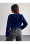 Nawly 3 Thread Crop Zippered Cardigan Navy Blue - 5