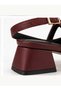 Women's Pearl Detailed Slingback Blunt Toe Mid-Heel Shoes - Burgundy - 2