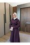 Shirt Collar Belt Buckle Detailed Dress - 4416 - Plum