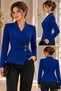 New Season Women's Long Sleeve Double Breasted Collar Button Detail Asymmetrical Cut Crepe Fabric Stylish Blouse