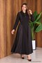 Women's Plus Size Zipper Collar Faux Leather Decorated Waist Accessory Detail Long Sleeve Viscose Stretchy Long Dress