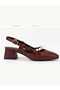 Women's Pearl Detailed Slingback Blunt Toe Mid-Heel Shoes - Burgundy - 3