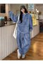 Washed Wash Pattern 3 Thread Tracksuit Set Blue - 3