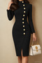 Women's Long Sleeve Turtleneck Buttoned Midi Imported Crepe Dress - 3