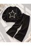 Girl's Pink Color Pearl Bow Appliqué Detail Tracksuit Set