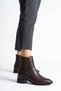 Luves Double Elastic Heel Metal Genuine Leather Women's Heeled Boots Brown Skin