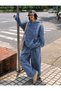 Washed Wash Pattern 3 Thread Tracksuit Set Blue