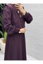 Women's Modest, Chic, and Elegant Double Crepe Fabric Plum-Colored Dress - 3