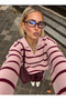 Edinburg Women's Striped Oversize Polo Collar Knit Sweater
