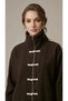 Women's Slim Cashmere Zippered Jacket with Chinese Buttons and Ribbon Detail - 4
