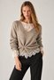 Dark Beige Lace Detailed Gathered Sweater - 261156