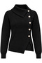 Women's Black Button Detailed Asymmetrical Collar Ribbed Knit Sweater