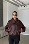 Nicole Soft Textured Stand Collar Oversized Epaulet Detailed Bomber Women's Leather Jacket - 3