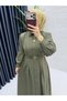 Women's Modest Khaki First-Class Double Crepe Fabric Dress - 3