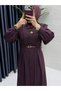 Women's Modest Dress in Plum, Premium Double Crepe Fabric - 2