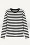 Women's Crew Neck Thin Striped Black and White Oversize Soft Textured Knitwear Blouse