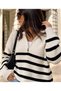 Women's Zippered Collar Striped Knitwear Sweater Oversize Relaxed Cut Casual Design - 3
