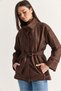 Women's Bitter Brown Stand Collar Belted Pocket Detailed Back Elastic Lined Suede Jacket 5010 60286744