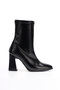 Women's Thick Heeled Zippered Stretch Boots 5124 Black - 2