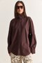 Women's Brown Stand Collar Buttoned Oversize Poplin Shirt 5544 60286756 - 4
