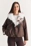 Women's Brown Faux Fur Collar Buttoned Jacket with Pocket Details and Drawstring Hem 7071 60286679 - 5