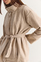 Women's Beige Stand Collar Belted Pocket Detailed Suede Jacket with Elastic Lining on the Back 5010 60286744 - 5