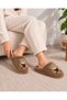 Women's Brown Teddy Bear Embroidered Plush Furry Comfortable House Slippers - 3