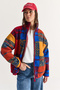 Women's Burgundy-Blue Patterned Fleece Sweatshirt with Pocket Detail and Zipper 850 60286644 - 4