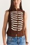 Women's Bitter Brown Napoleon Model Piping Detailed Metal Buttoned Stand Collar Knitwear Vest 9115 60286737 - 5